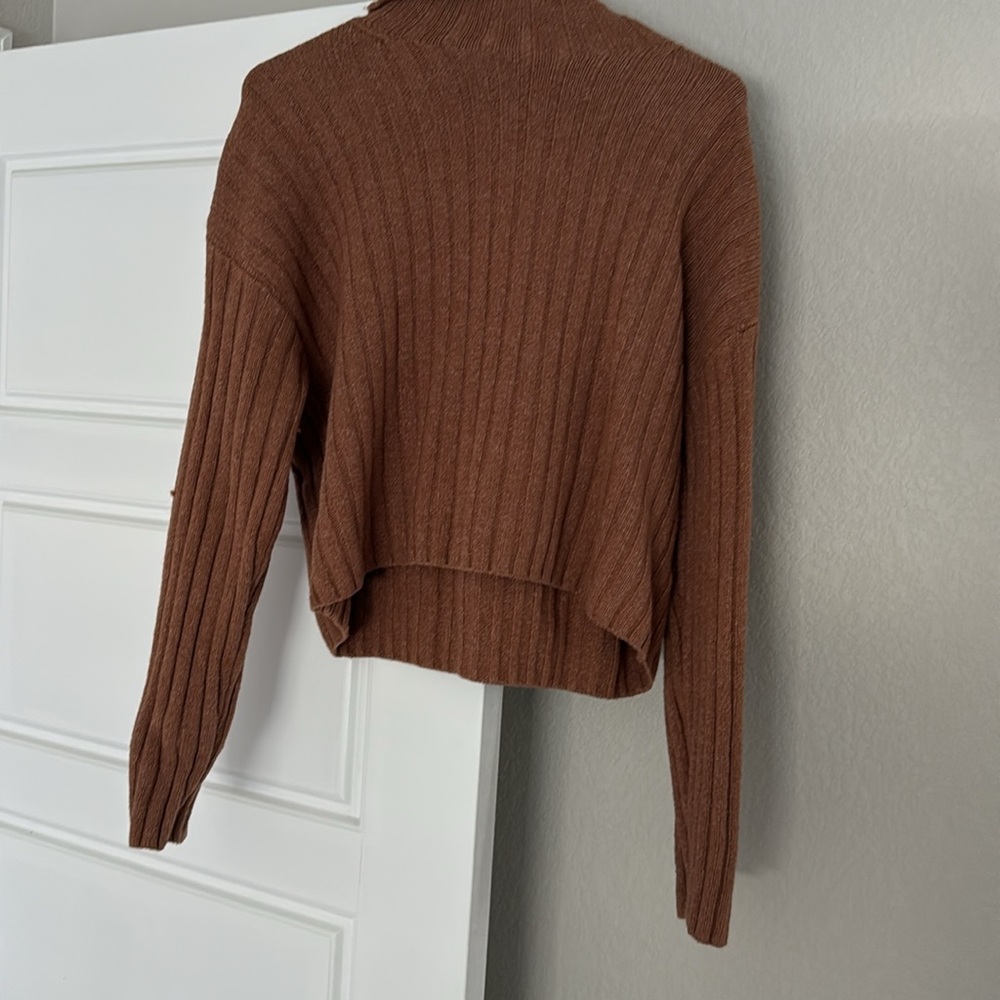 Open Edit Rib Funnel Neck Sweater Size Medium Rust Color - Picture 2 of 3